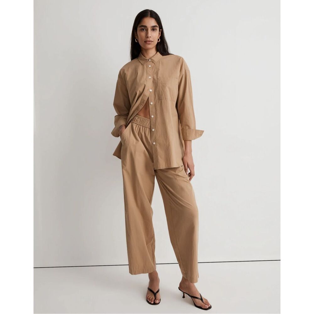 Madewell Pull-On Wide-Leg Pants in Signature Poplin in Seed Khaki Small